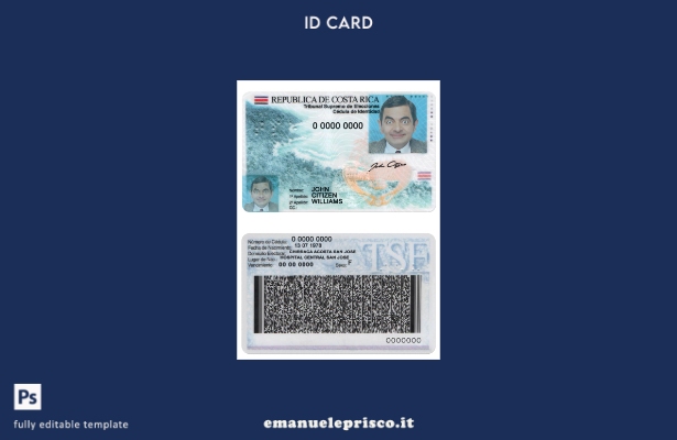 modello di versione della carta d'identità della Costa Rica in stile verificato